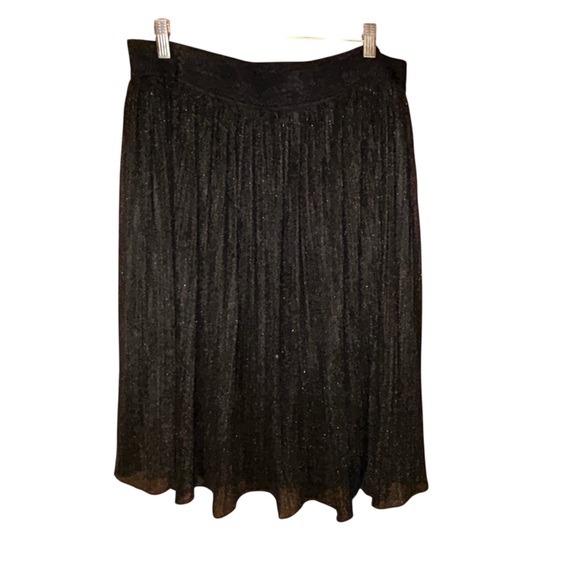 Metro Wear Black Metallic Pleated A-Line Midi Skirt 1X Lined Sparkle Party Glam - Picture 1 of 10